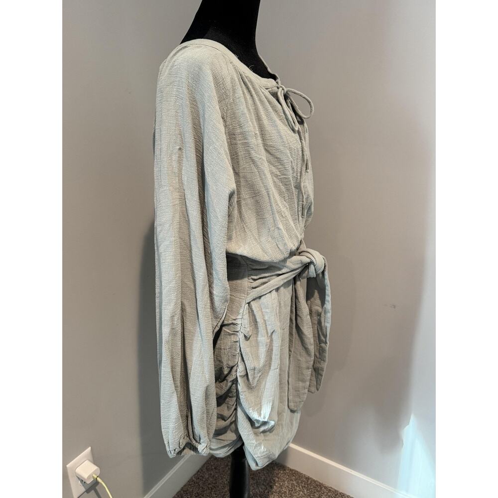Free People Dress Womens Size Gray Ruched Mini Blouson Long Sleeve Boho sz XL - Picture 3 of 9